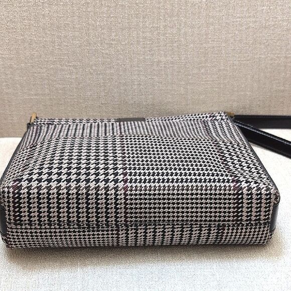 Lauren Ralph Lauren Houndstooth Brown Leather Shoulder Bag Y2K Preppy Vintage - Picture 7 of 14